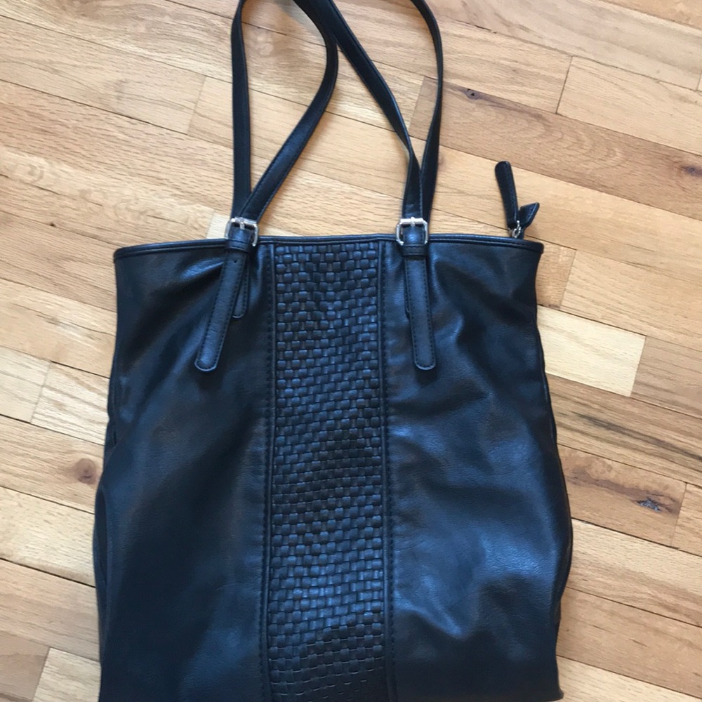 Black vegan leather tote